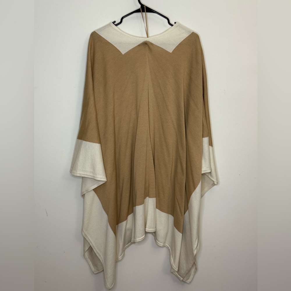 {Lauren Ralph Lauren}-OS-Tan and Cream Women's Wool Blend Open Front Shawl - Picture 2 of 4